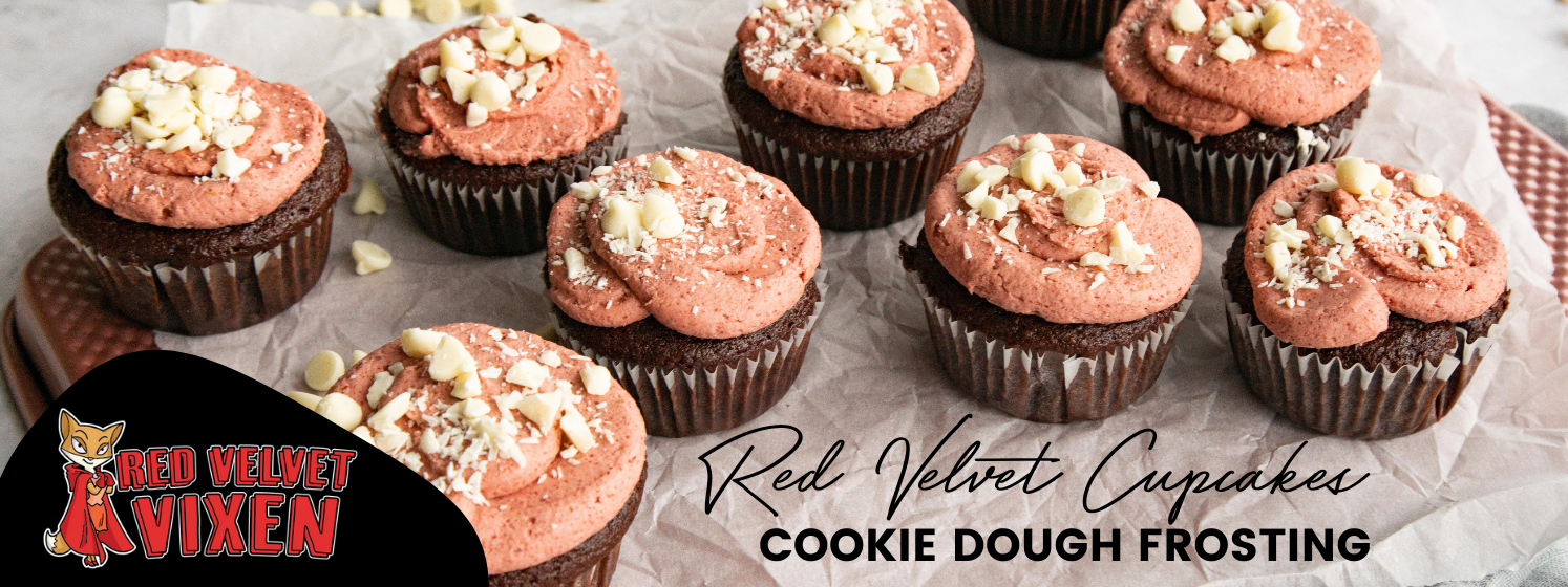 RED VELVET VIXEN CUPCAKES WITH COOKIE DOUGH FROSTING – Doughp Cookie Dough